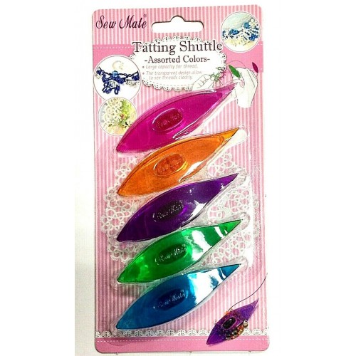Plastic Tatting Shuttle Set of 5 with Sharp Tip "Assorted Colours" Taiwan Made